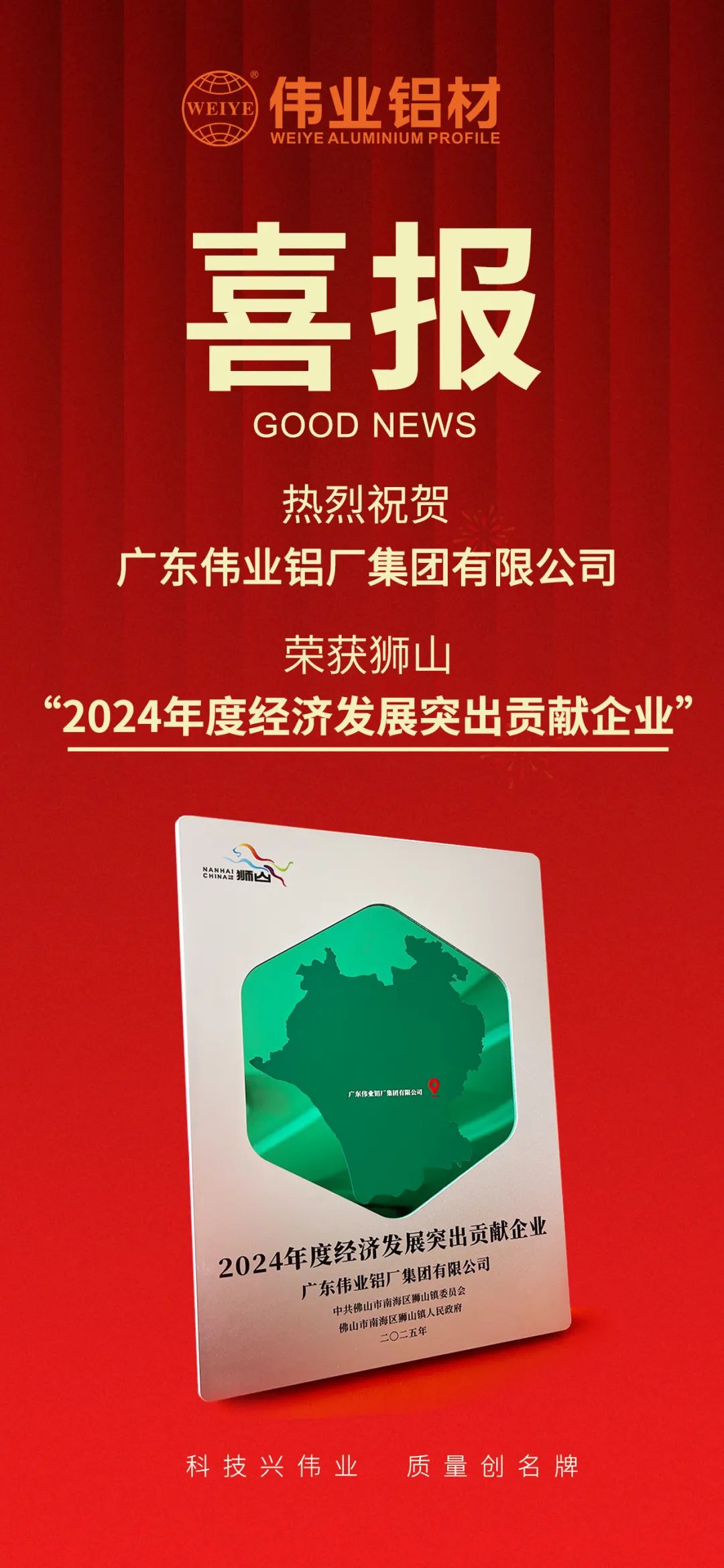 喜讯 | 广东伟业集团荣获“狮山经济发展突出贡献企业”表彰